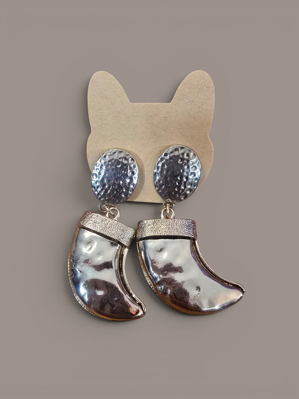 Silver Hammered Western Claw Drop Earrings Boho Horn Tusk Boutique